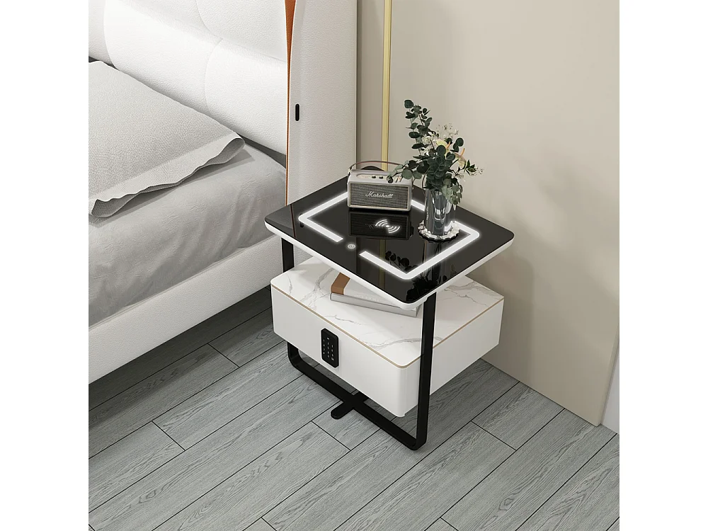 Nachttisch mit kabelloser LED-Lampe und Schublade Klaas