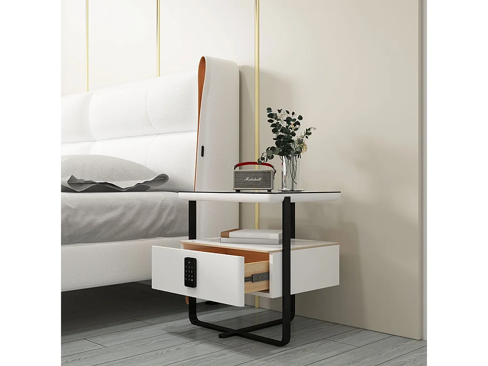 Nachttisch mit kabelloser LED-Lampe und Schublade Klaas