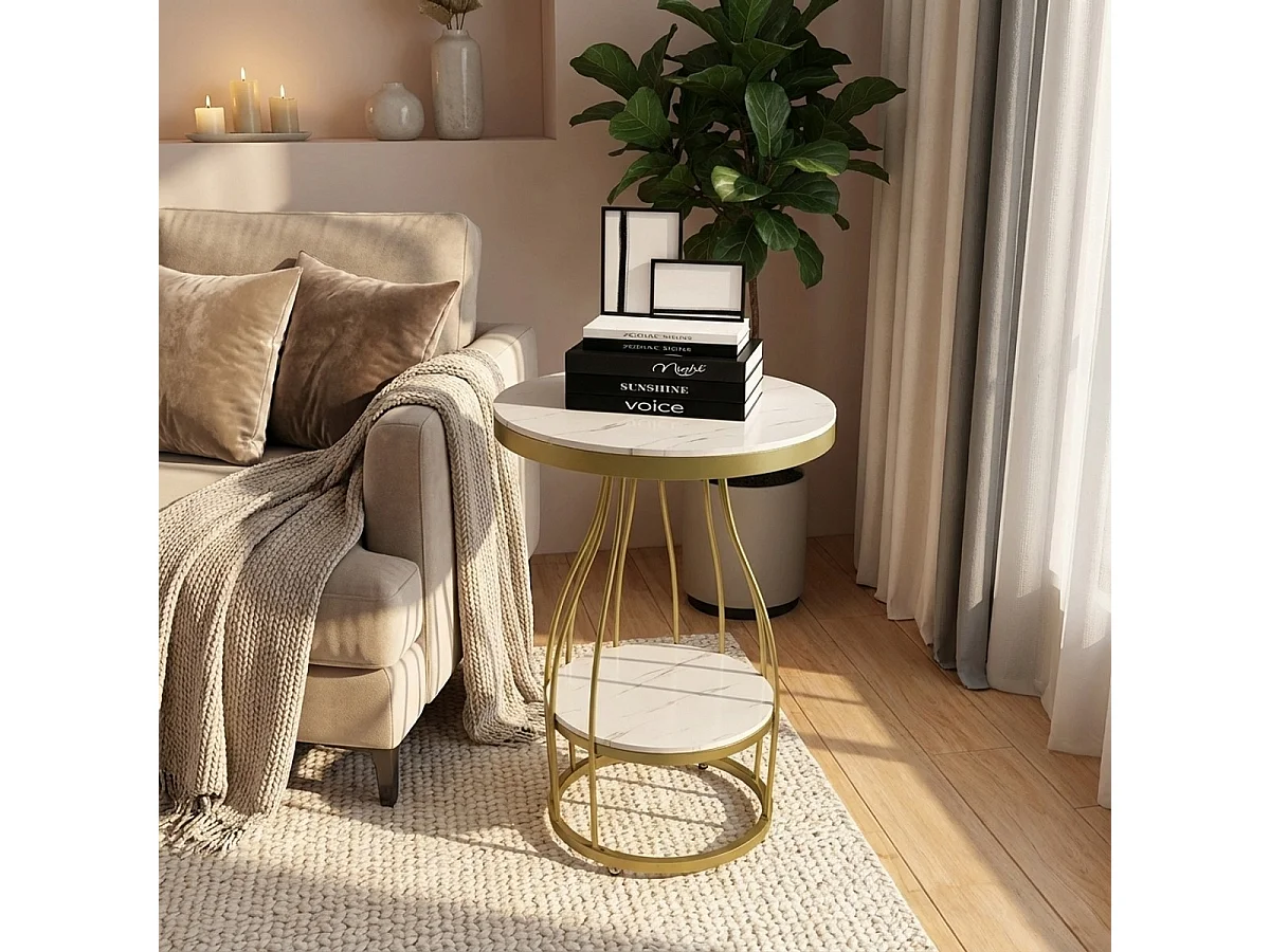 Mesa de centro redonda 50x63cm metal dorado negro y mármol Neep XL - Gold