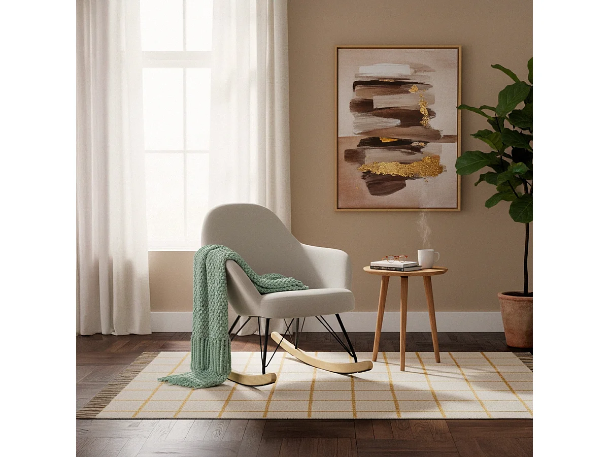 Modernes Design Eiffel Schaukelstuhl Samt Metall Holz Rocking - Beige