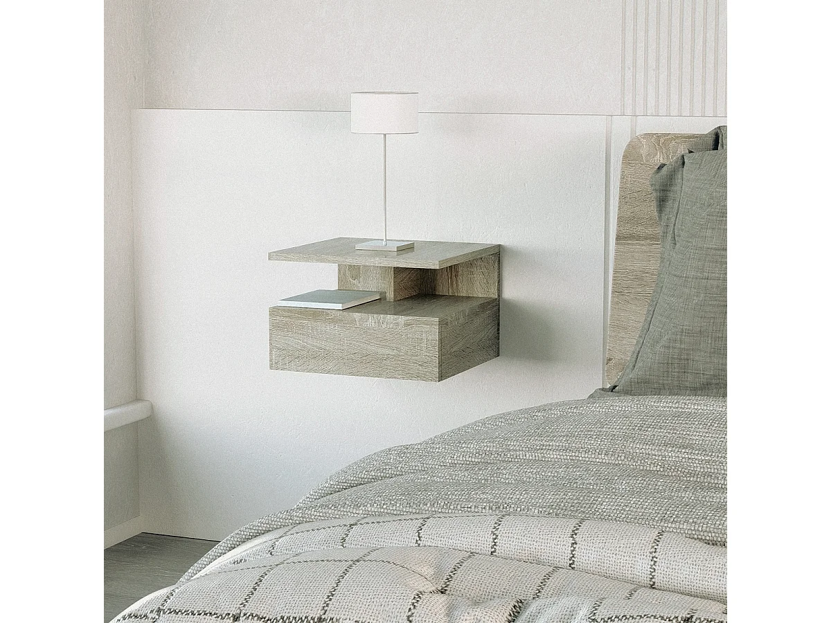 Nachttische 2er Set wandhängend mit Schublade für das Schlafzimmer Alabastro - Natur