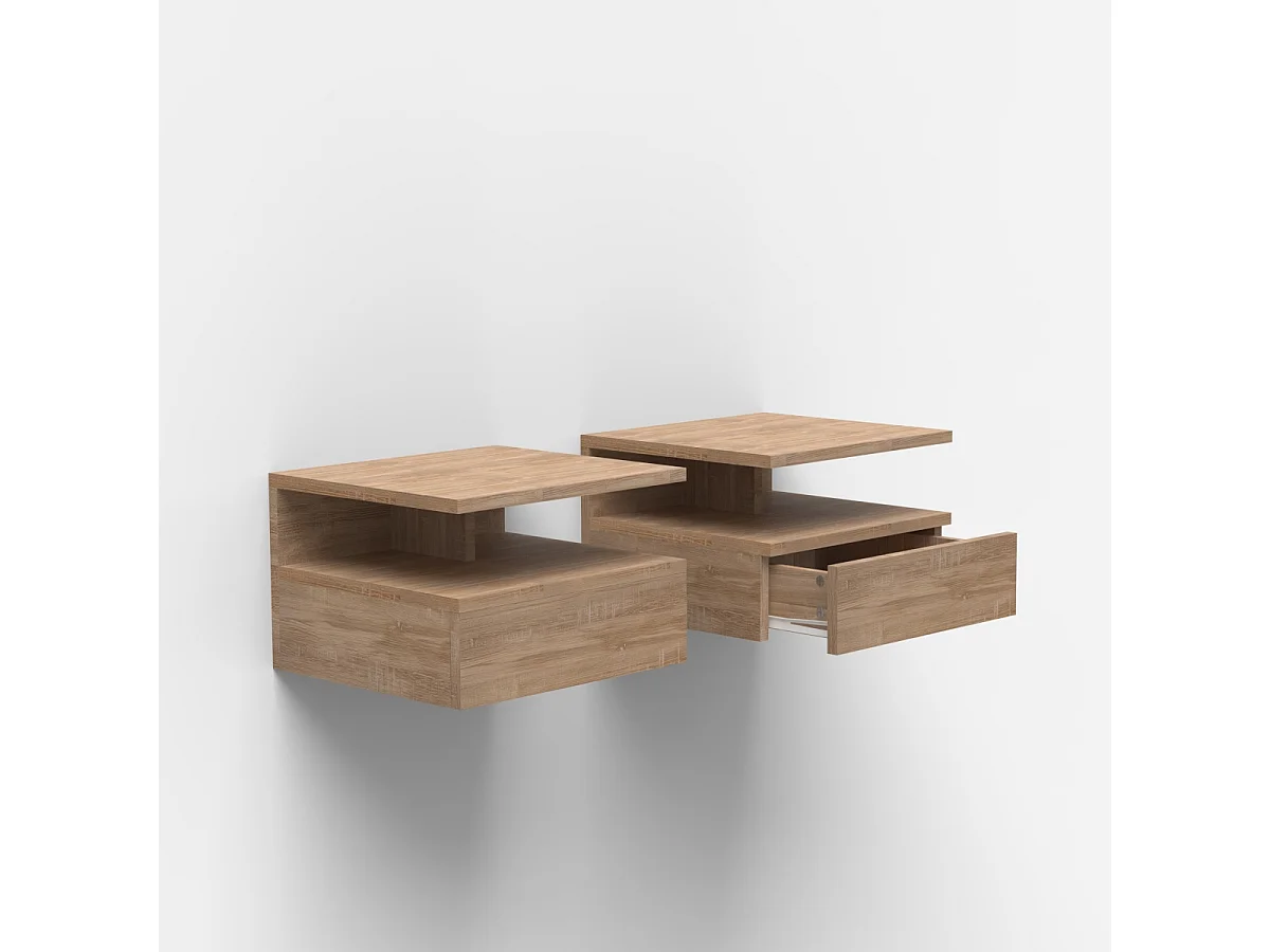 Nachttische 2er Set wandhängend mit Schublade für das Schlafzimmer Alabastro - Natur