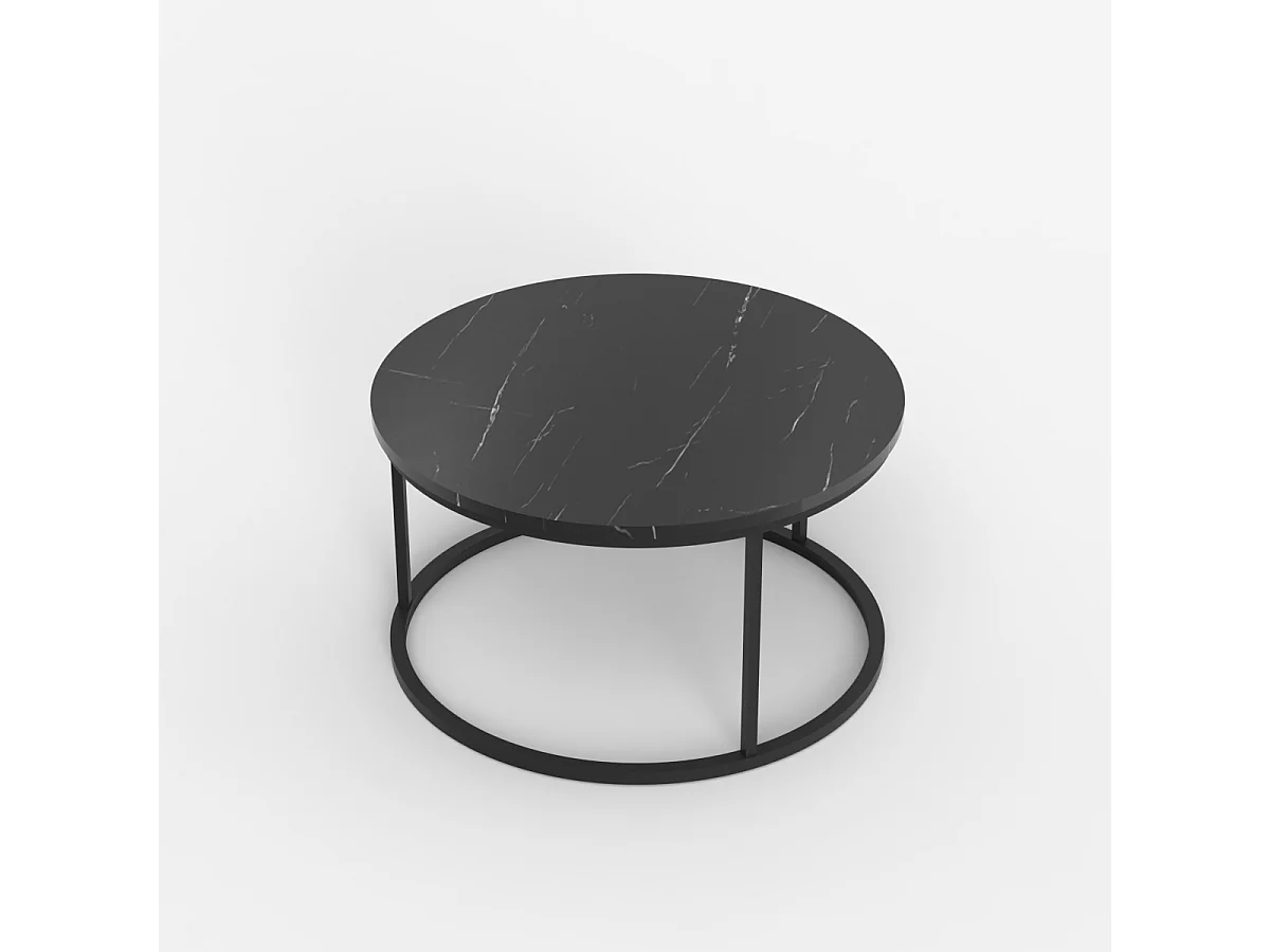 Mesa de centro redonda de 80 cm efecto mármol moderna Ossidiana - Negro
