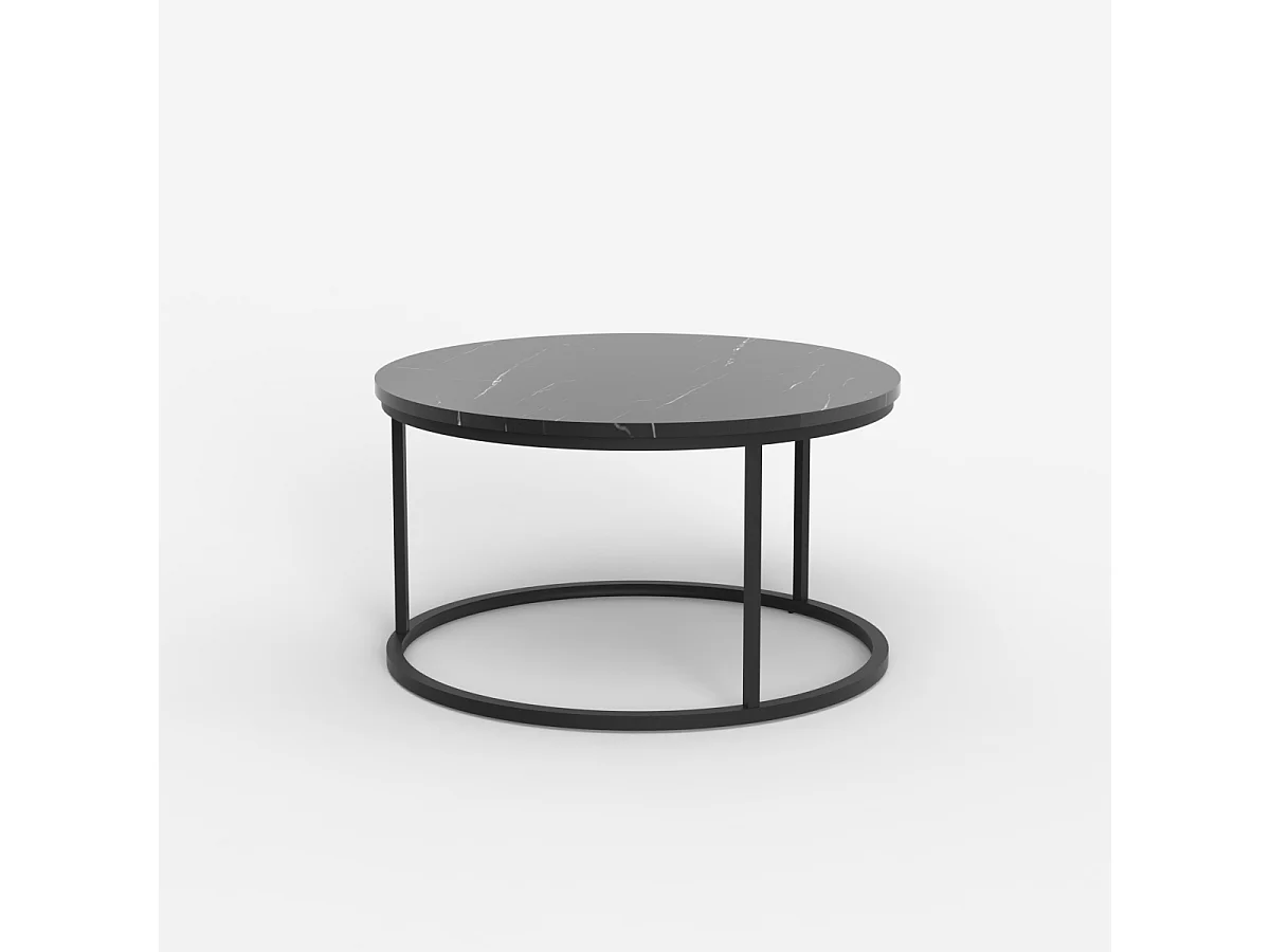 Mesa de centro redonda de 80 cm efecto mármol moderna Ossidiana - Negro