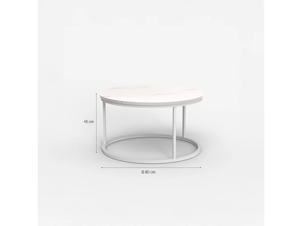 Mesa de centro redonda de 80 cm efecto mármol moderna Ossidiana - Negro