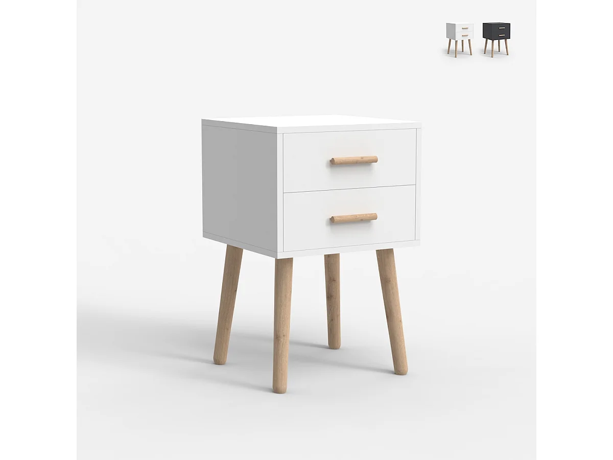 Nachttisch aus Holz im nordischen Stil für das Schlafzimmer schwarz weiß Corallo - Weiß