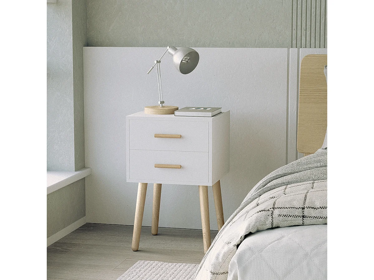 Nachttisch aus Holz im nordischen Stil für das Schlafzimmer schwarz weiß Corallo - Weiß