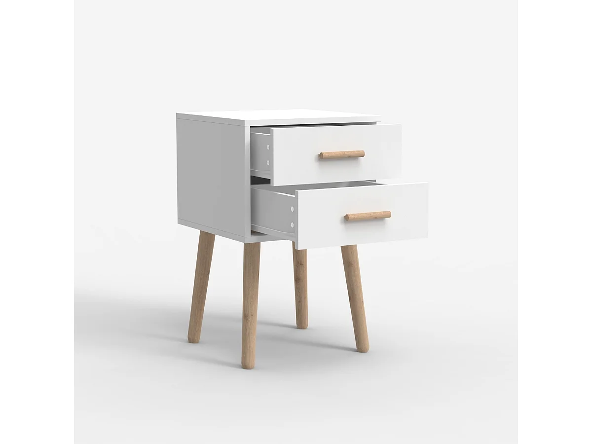 Nachttisch aus Holz im nordischen Stil für das Schlafzimmer schwarz weiß Corallo - Weiß