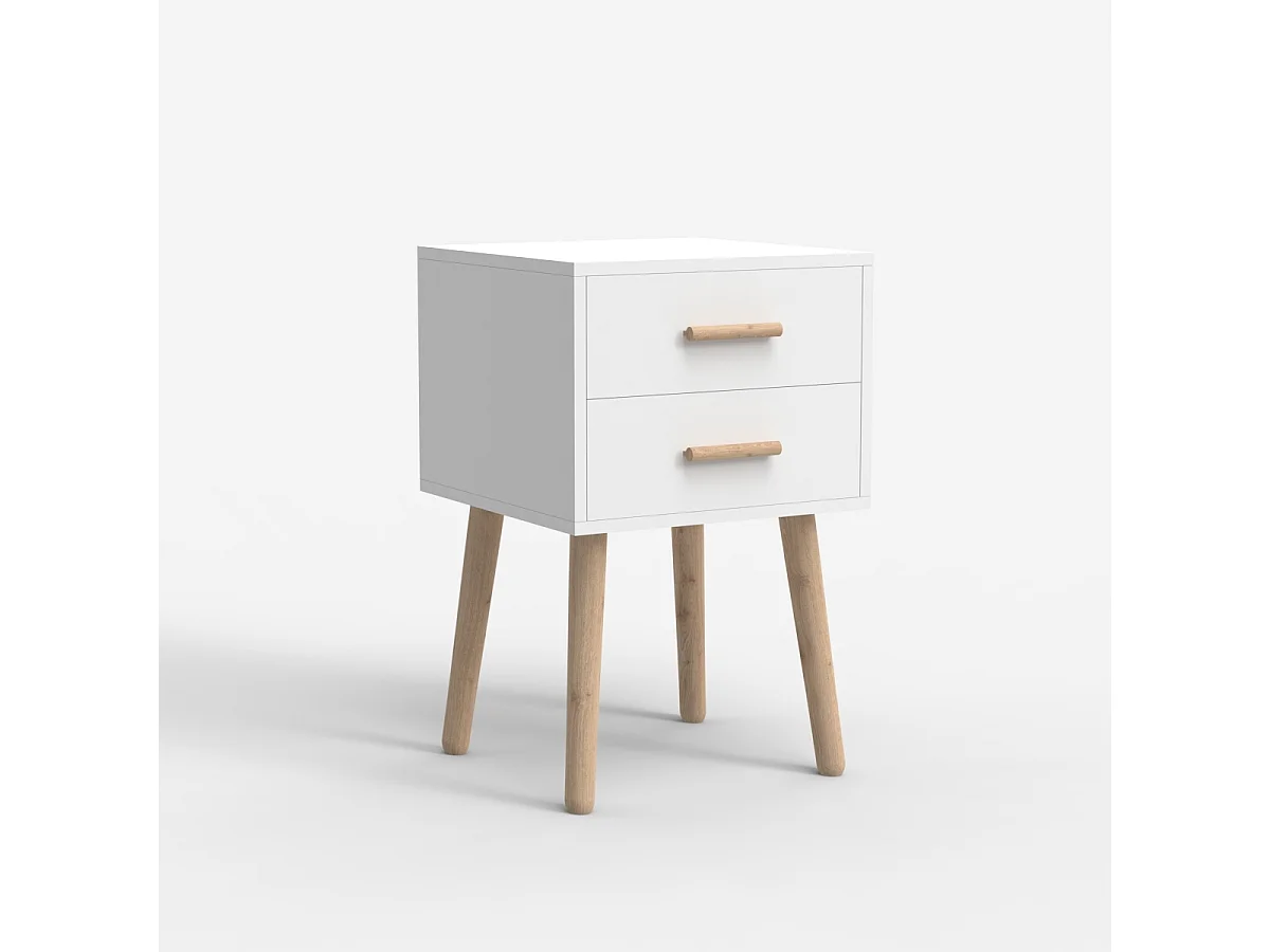 Nachttisch aus Holz im nordischen Stil für das Schlafzimmer schwarz weiß Corallo - Weiß