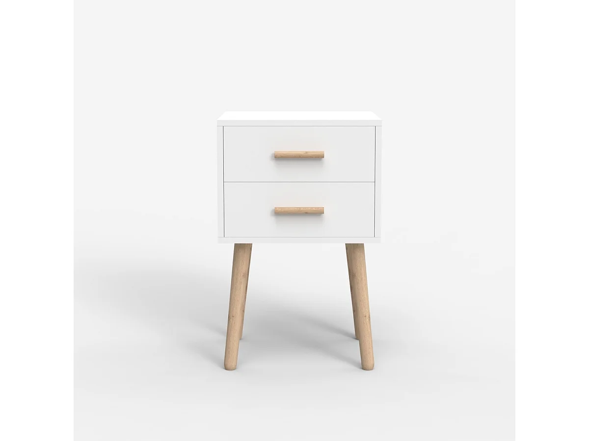 Nachttisch aus Holz im nordischen Stil für das Schlafzimmer schwarz weiß Corallo - Weiß