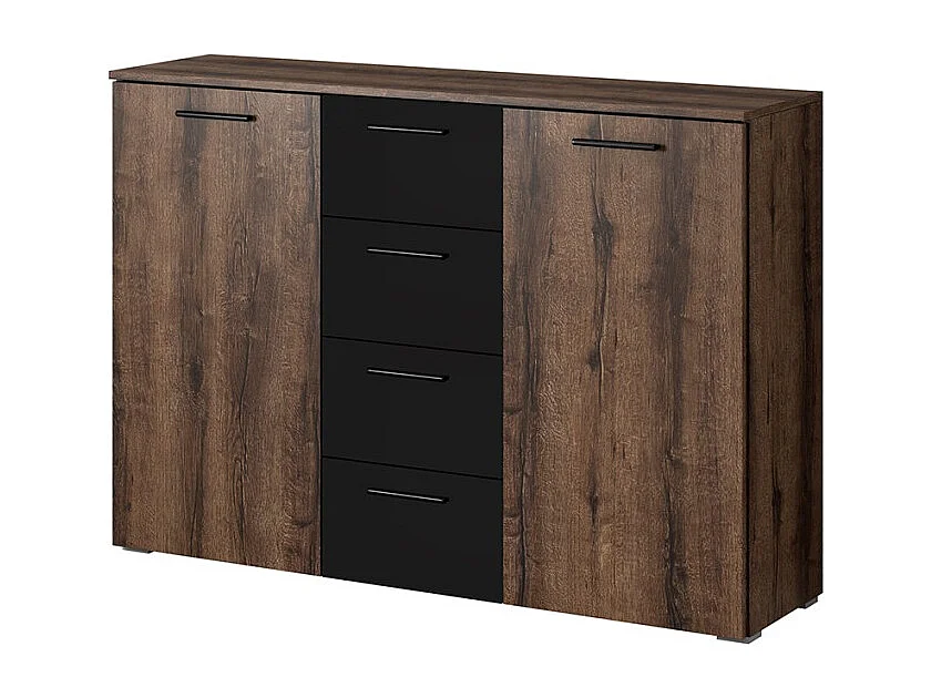 Commode de chambre à coucher 2 portes 4 tiroirs en bois noir Ertras