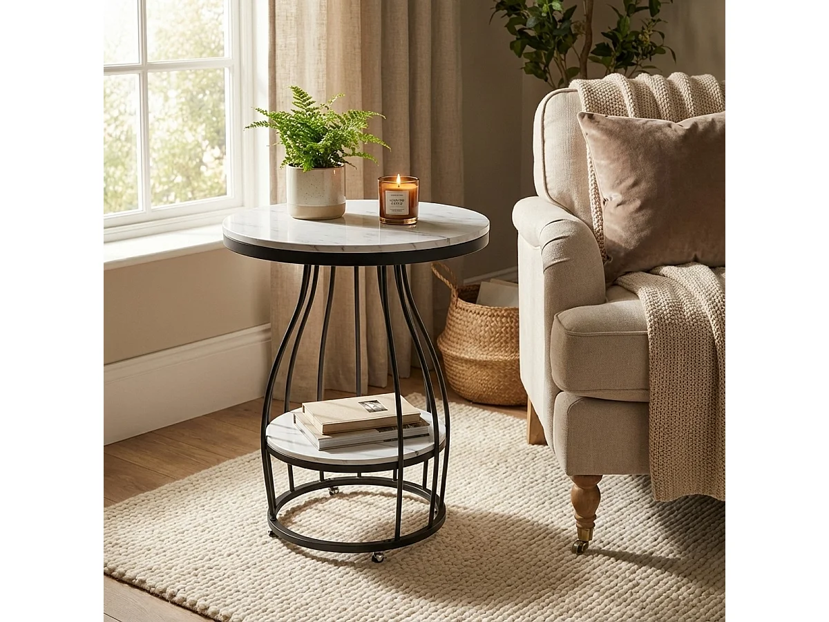 Mesa de centro redonda de metal negro dorado mármol 45x63cm Neep L - Negro