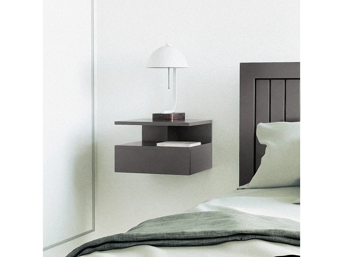 Nachttische 2er Set wandhängend mit Schublade für das Schlafzimmer Alabastro - Schwarz