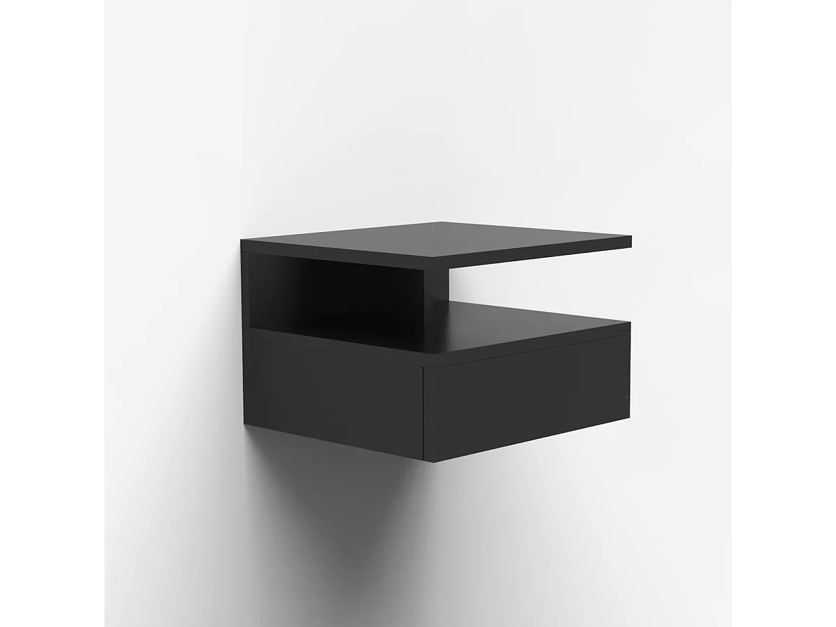 Nachttische 2er Set wandhängend mit Schublade für das Schlafzimmer Alabastro - Schwarz