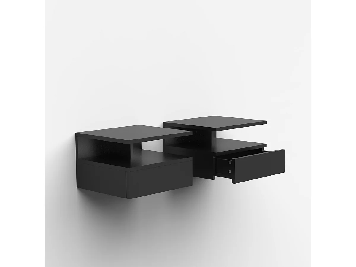 Nachttische 2er Set wandhängend mit Schublade für das Schlafzimmer Alabastro - Schwarz