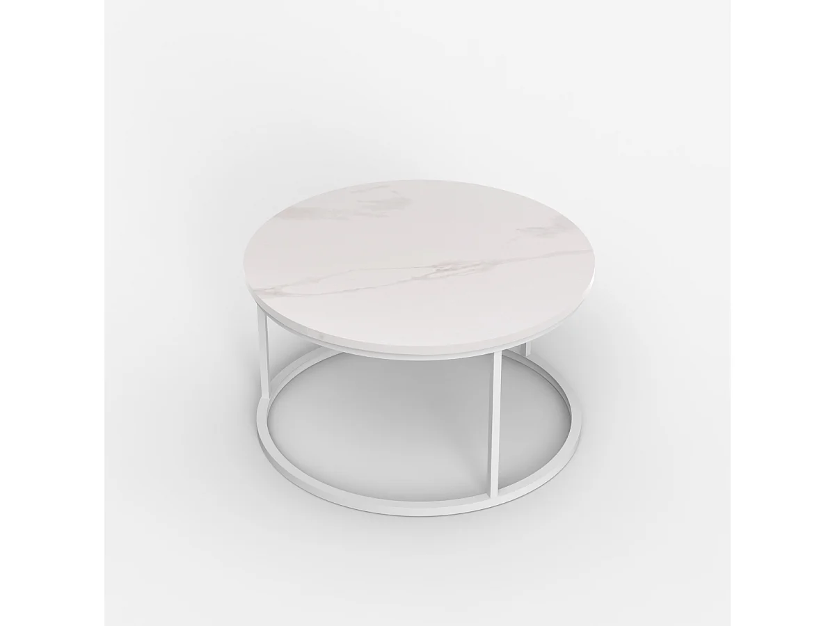 Mesa de centro redonda de 80 cm efecto mármol moderna Ossidiana - Blanco