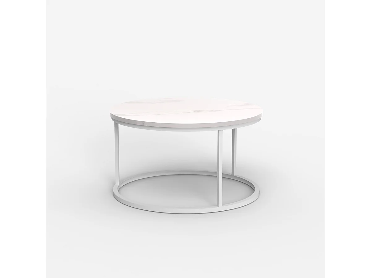 Mesa de centro redonda de 80 cm efecto mármol moderna Ossidiana - Blanco