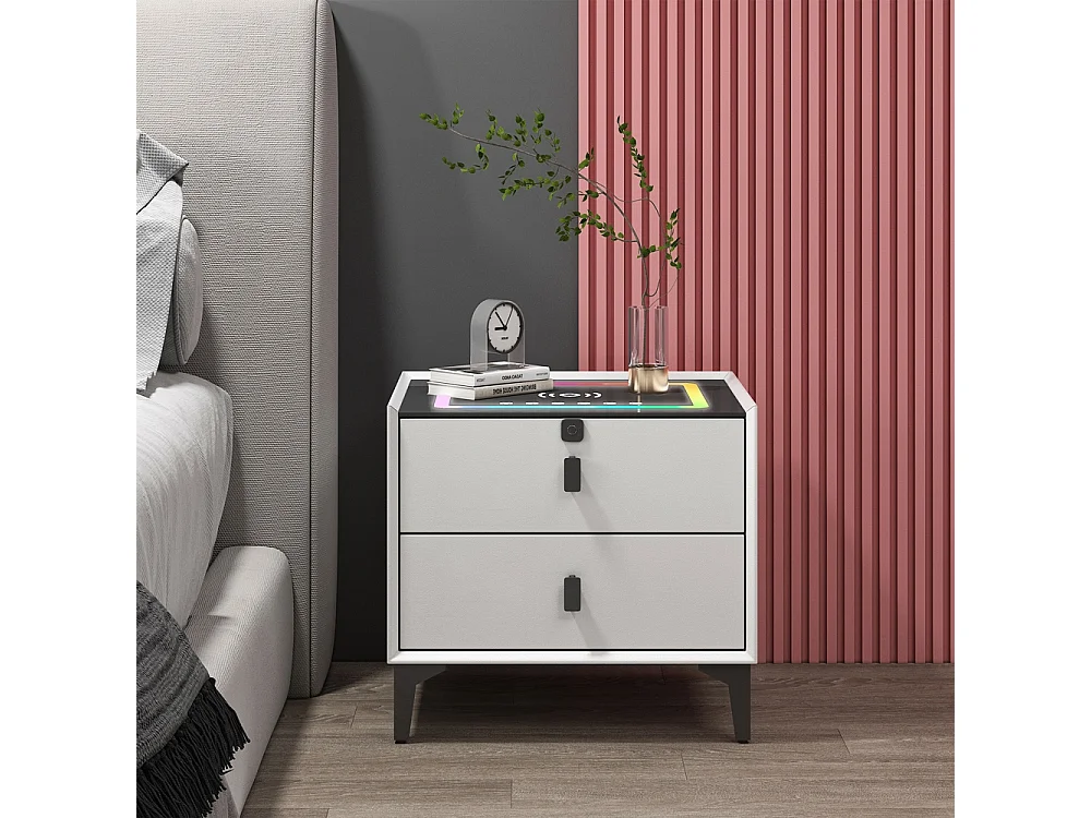 Nachttisch mit kabellosem USB-Ladegerät 2 Schubladen Bluetooth Luk