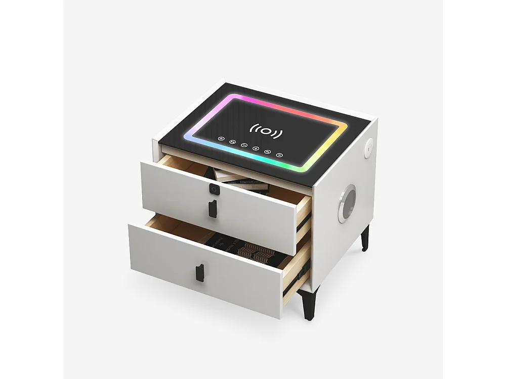 Nachttisch mit kabellosem USB-Ladegerät 2 Schubladen Bluetooth Luk