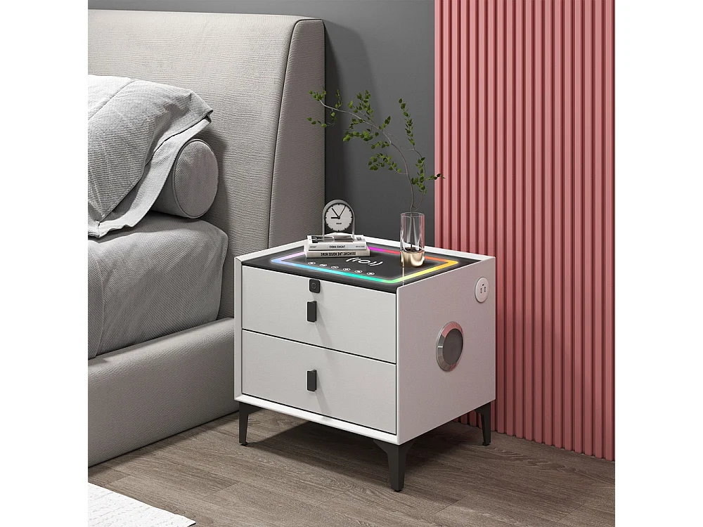 Nachttisch mit kabellosem USB-Ladegerät 2 Schubladen Bluetooth Luk