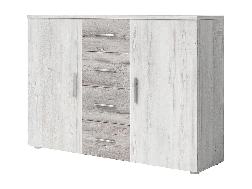 Cómoda aparador de madera blanca con 4 cajones y 2 puertas para dormitorio Forsy