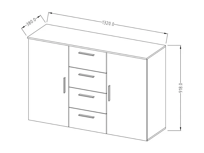 Cómoda aparador de madera blanca con 4 cajones y 2 puertas para dormitorio Forsy