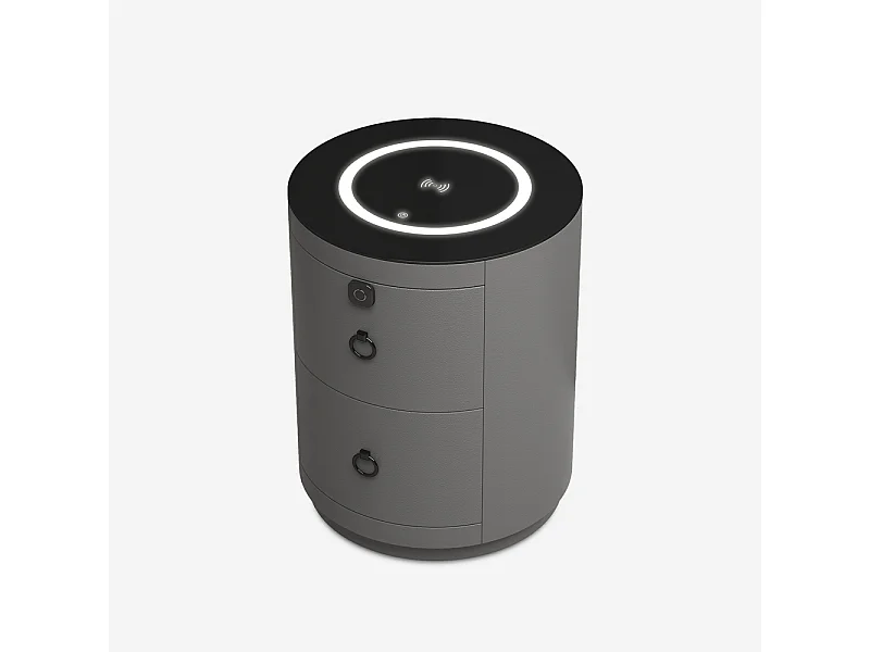 Moderner runder Nachttisch mit kabelloser LED-Lampe und 2 Schubladen Moho