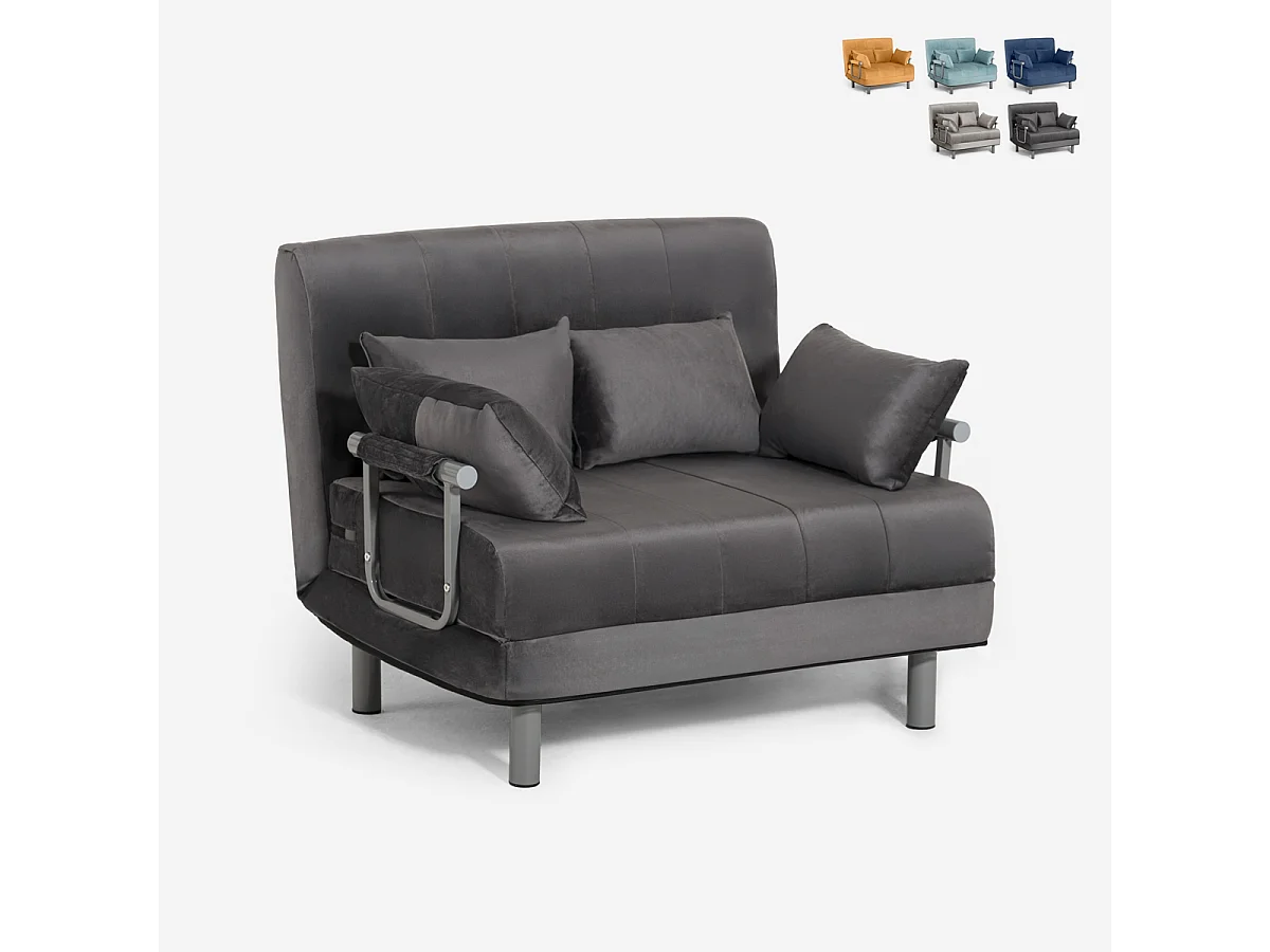 Sillón cama plegable compacto de terciopelo Deborah Twin Lux - Gris Oscuro