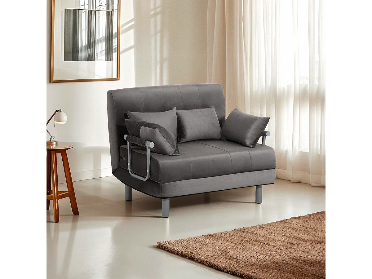 Sillón cama plegable compacto de terciopelo Deborah Twin Lux - Gris Oscuro
