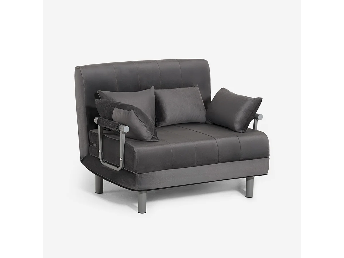 Sillón cama plegable compacto de terciopelo Deborah Twin Lux - Gris Oscuro