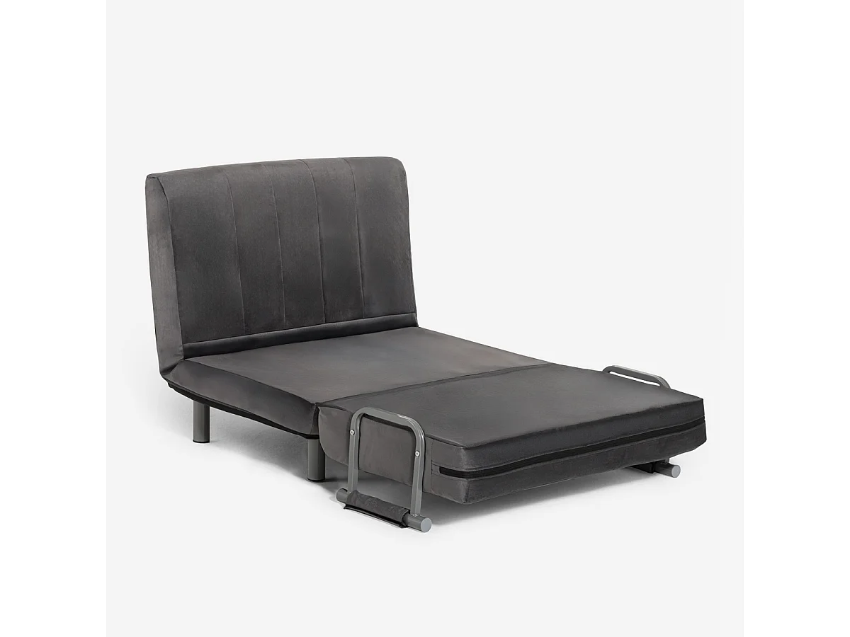 Sillón cama plegable compacto de terciopelo Deborah Twin Lux - Gris Oscuro