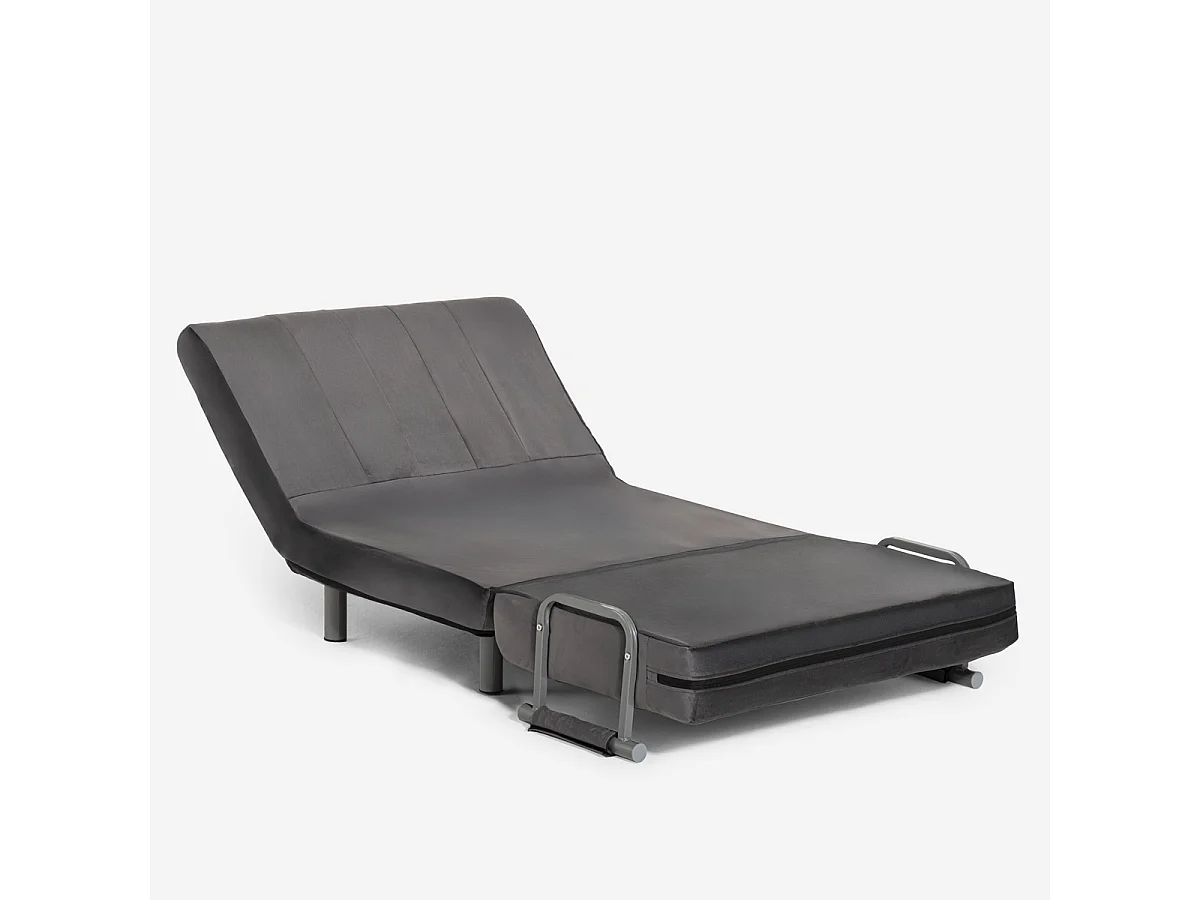 Sillón cama plegable compacto de terciopelo Deborah Twin Lux - Gris Oscuro