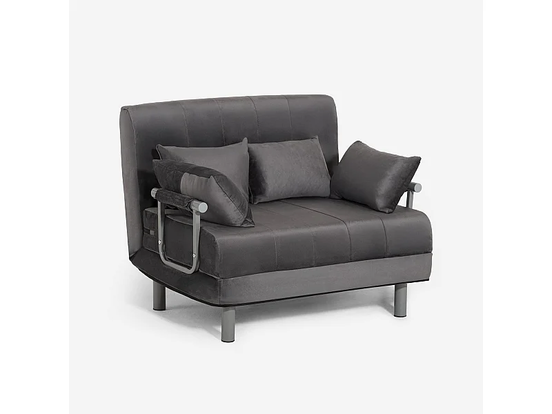Fauteuil lit pliant gain de place en velours Deborah Twin Lux - Gris foncé