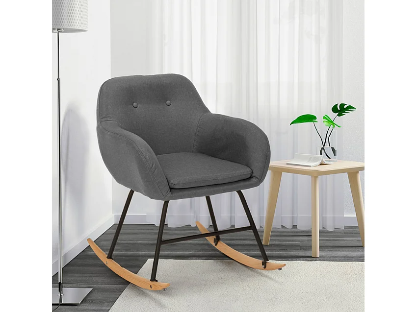 Silla mecedora de tela patchwork de diseño moderno Woodpecker - Gris Oscuro