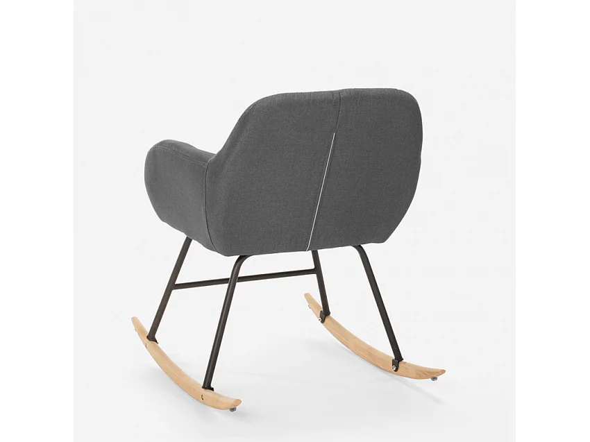 Silla mecedora de tela patchwork de diseño moderno Woodpecker - Gris Oscuro