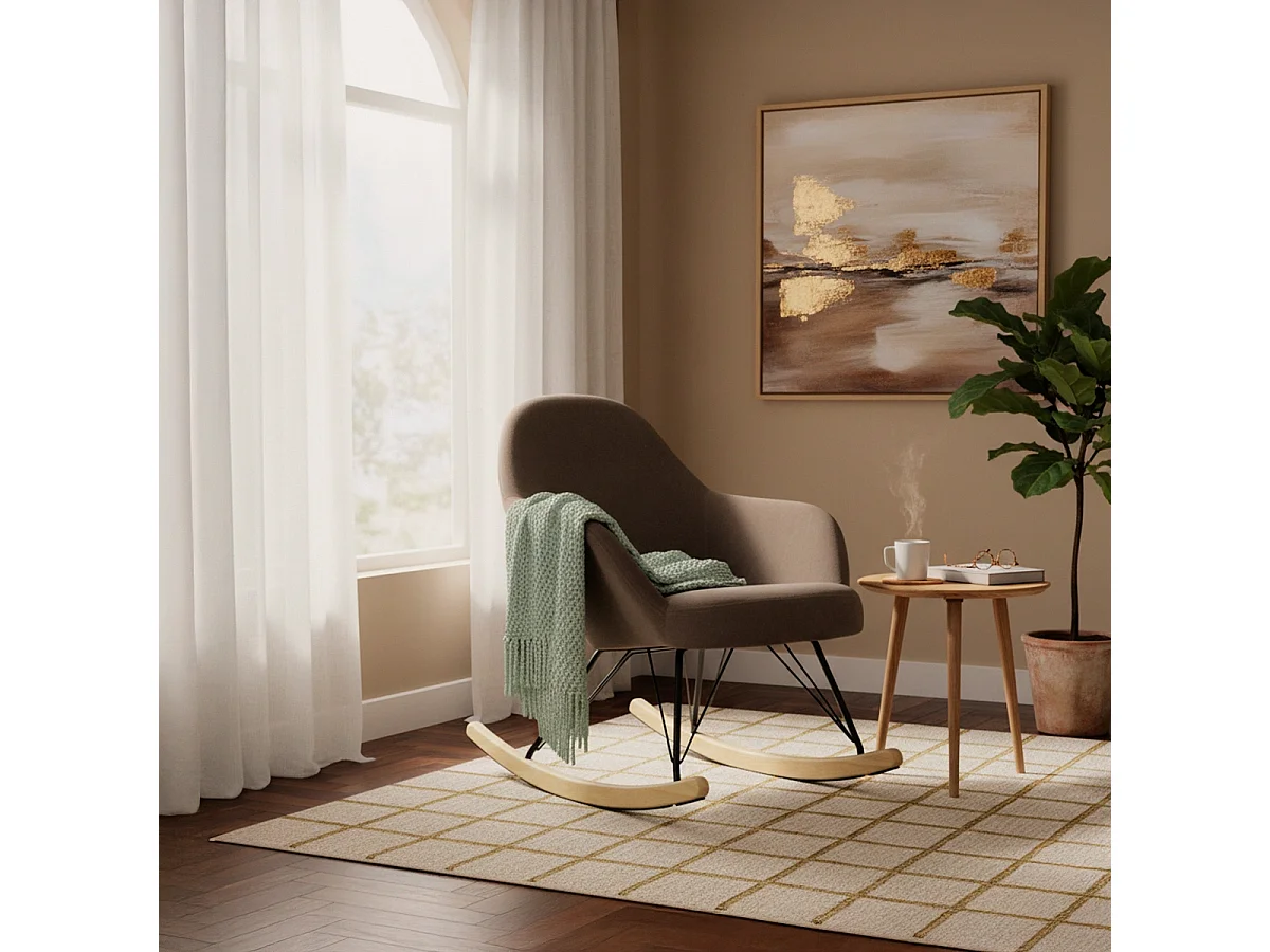 Modernes Design Eiffel Schaukelstuhl Samt Metall Holz Rocking - Braun