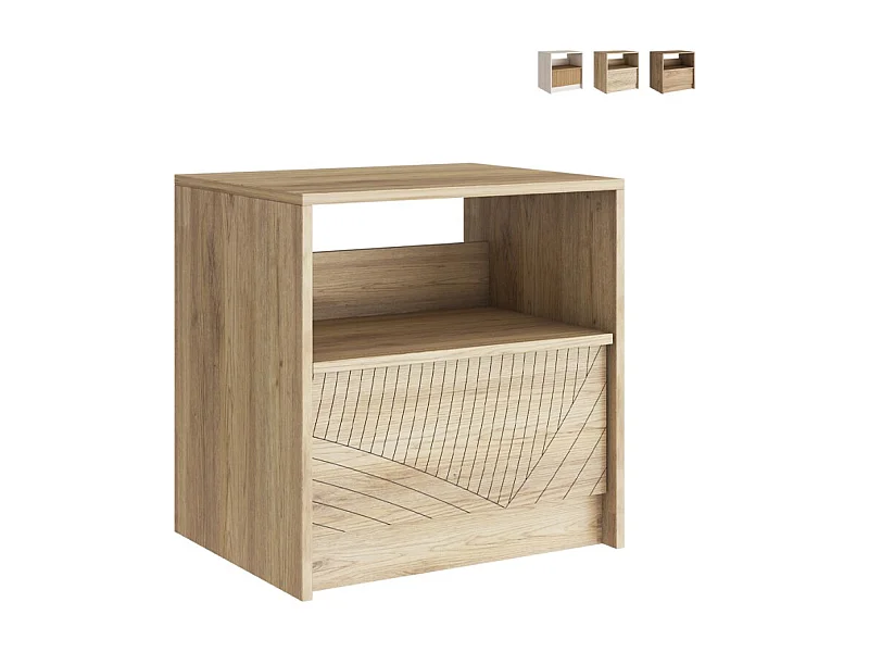 Mesita de noche moderna de madera para dormitorio con cajón deslizable Odi - Natural