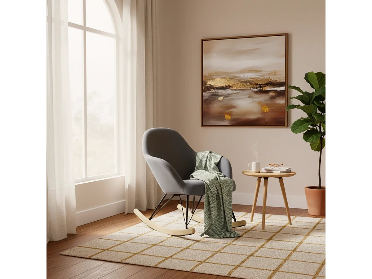 Modernes Design Eiffel Schaukelstuhl Samt Metall Holz Rocking - Dunkel Grau