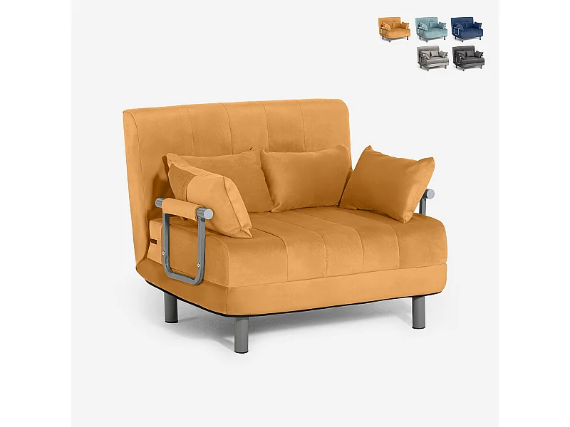 Sillón cama plegable compacto de terciopelo Deborah Twin Lux - Beige