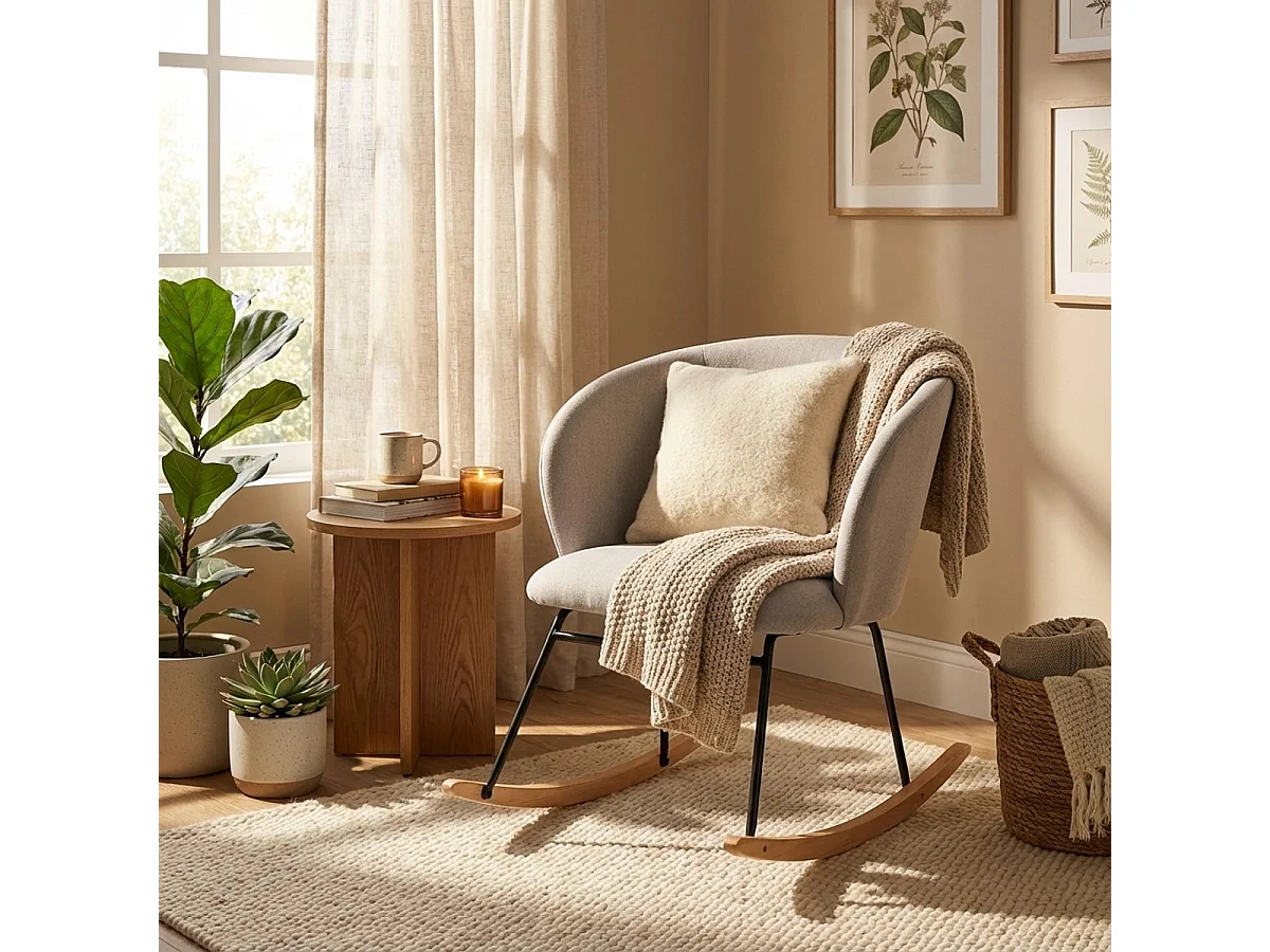 Chaise à bascule moderne fauteuil de salon coussin en bois Houpa