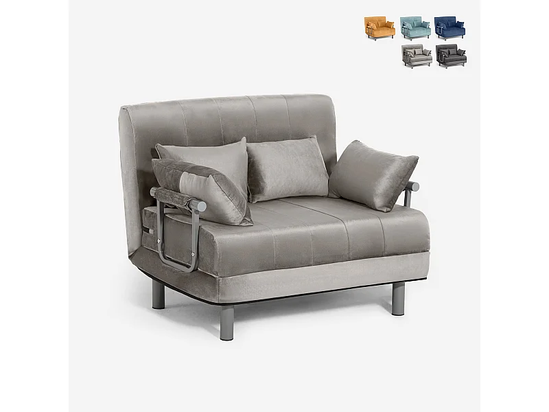 Sillón cama plegable compacto de terciopelo Deborah Twin Lux - Gris