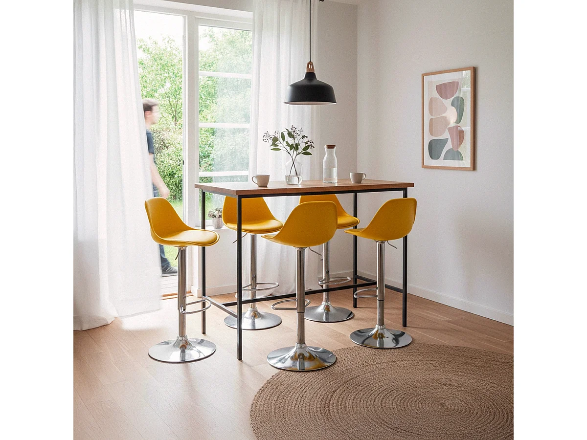 Taburete de Bar y Cocina hecho de Cuero Polipiel Diseño New Orleans - Amarillo