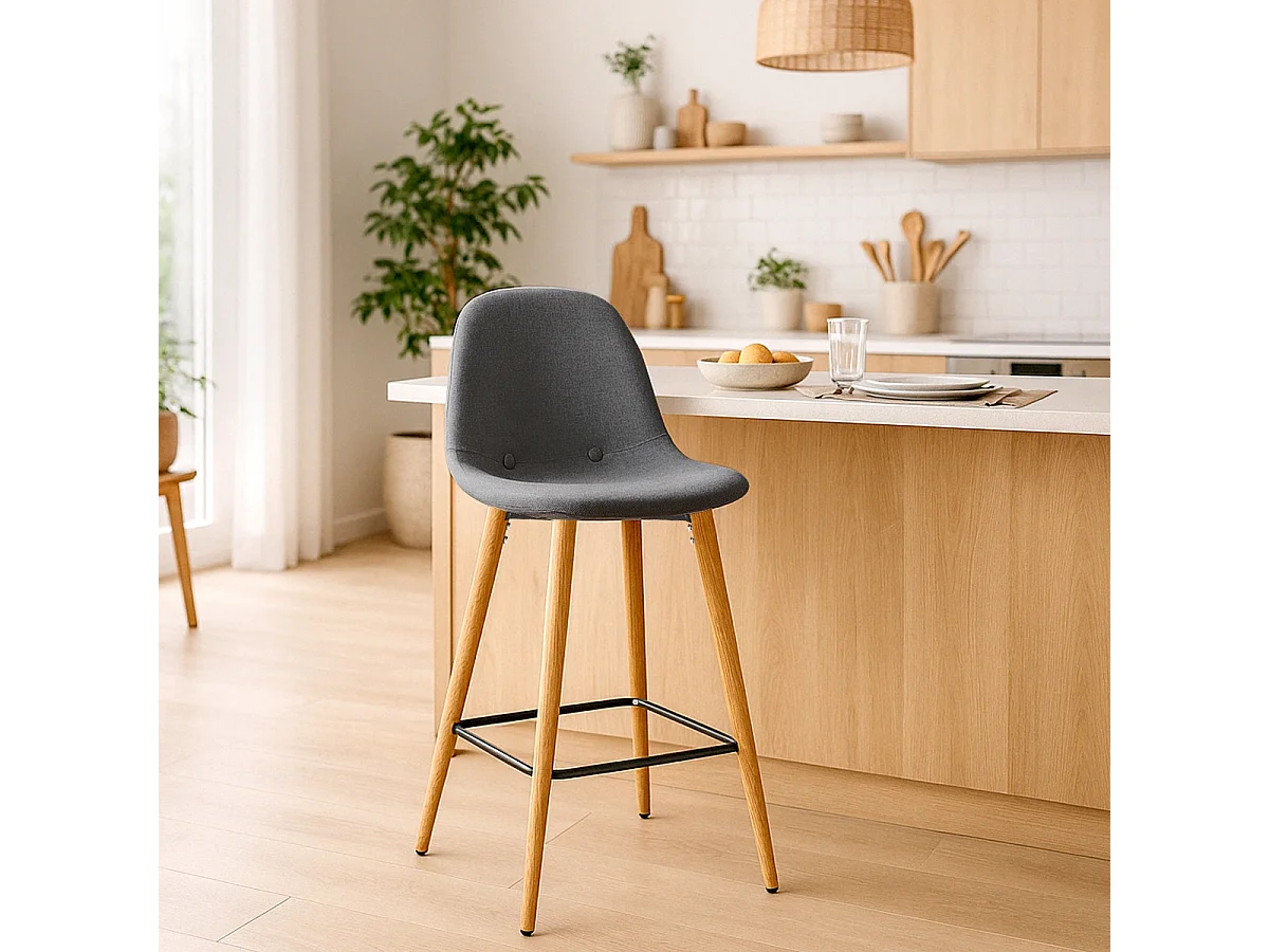 Nordischer Barhocker aus Stoff mit Rückenlehne Shona für Küche - Dunkel Grau