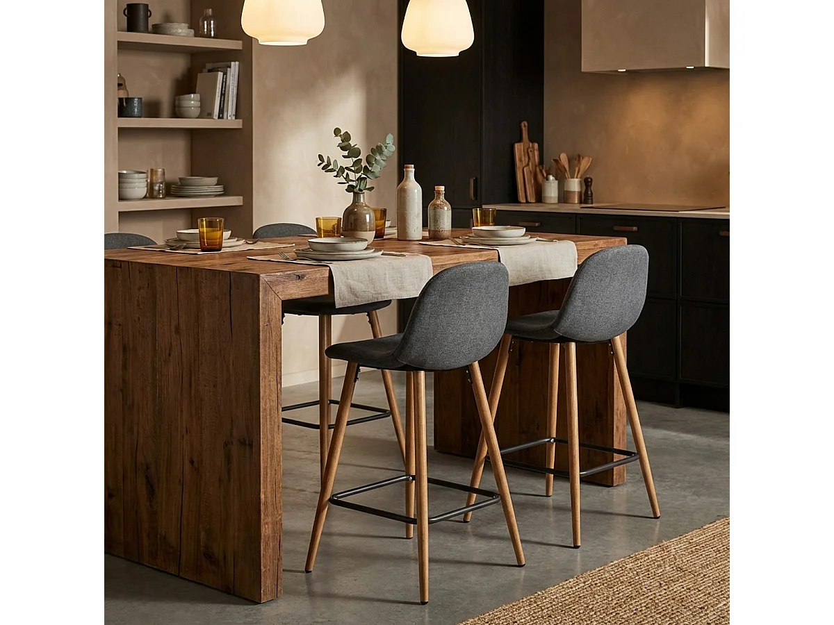 Nordischer Barhocker aus Stoff mit Rückenlehne Shona für Küche - Dunkel Grau