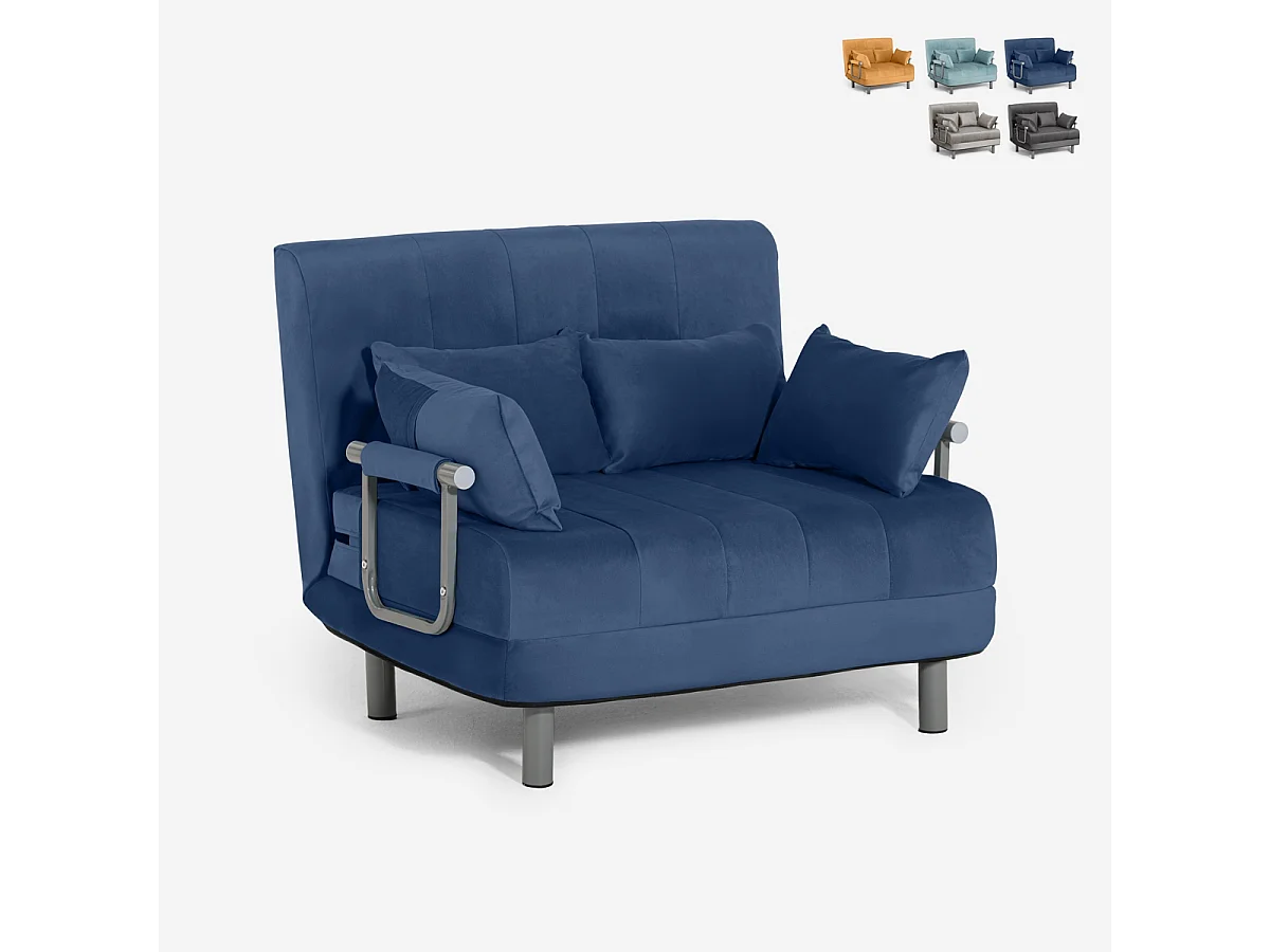 Poltrona letto pieghevole salvaspazio in velluto Deborah Twin Lux - Blu