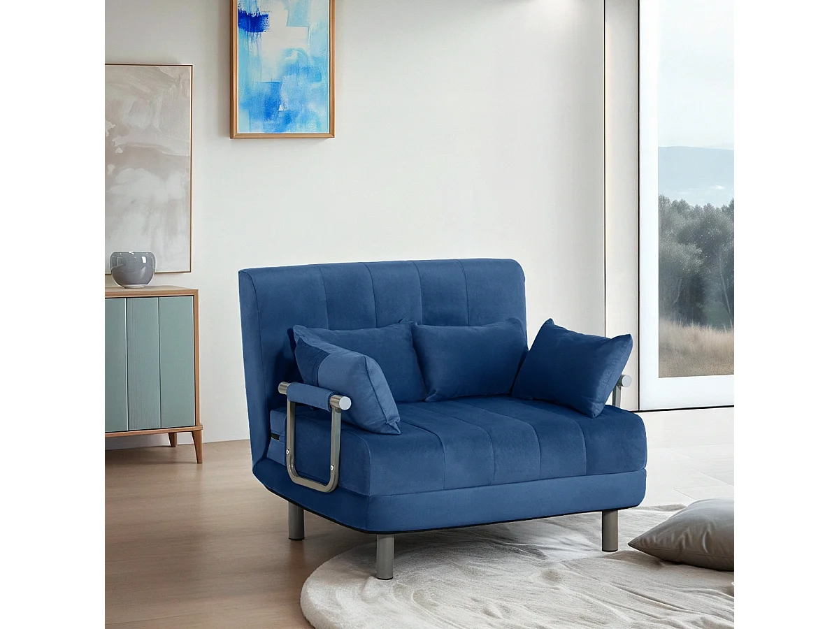 Poltrona letto pieghevole salvaspazio in velluto Deborah Twin Lux - Blu