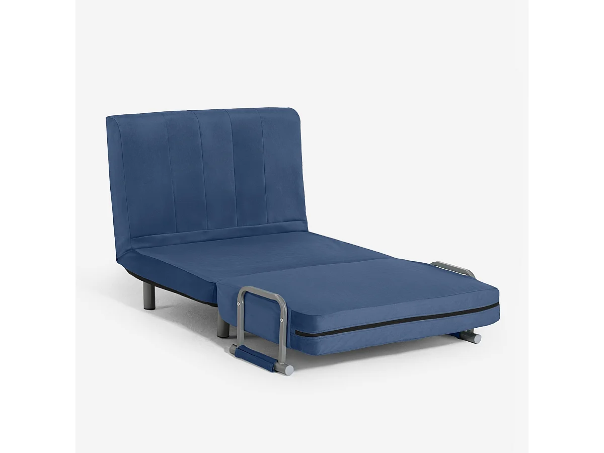 Poltrona letto pieghevole salvaspazio in velluto Deborah Twin Lux - Blu