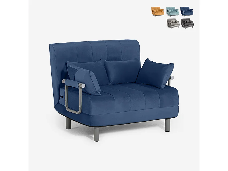 Poltrona letto pieghevole salvaspazio in velluto Deborah Twin Lux - Blu