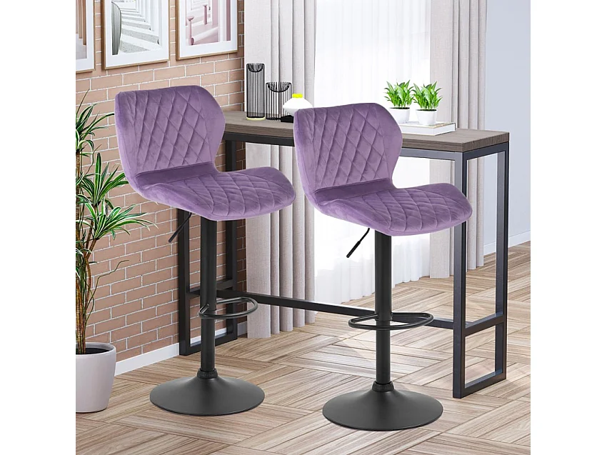 Taburete de barra de cocina ajustable moderno en tela de terciopelo Jersey. - Morado