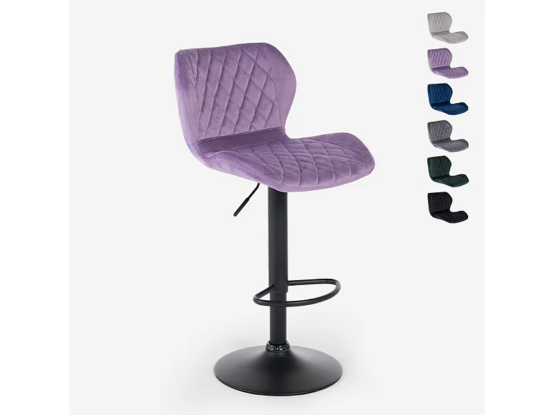 Taburete de barra de cocina ajustable moderno en tela de terciopelo Jersey. - Morado